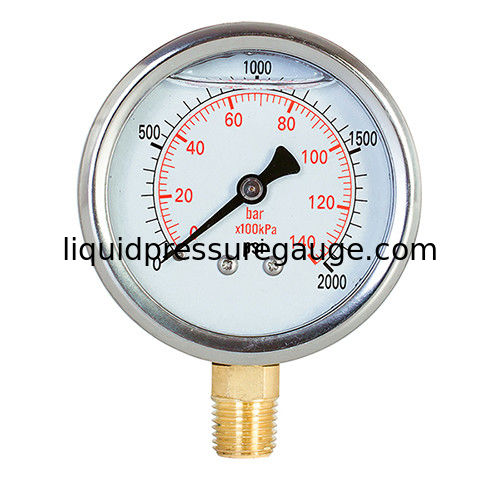 6.3cm 2.5in Glycerin Liquid Filled Pressure Gauges 2000psi SS304