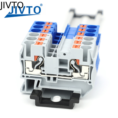 PT6 โบล็อกปลายทางดัน Din Rail 6mm2 สกรูไร้สปริง Feed-Through Connector สายไฟฟ้าสตริปพล็อก